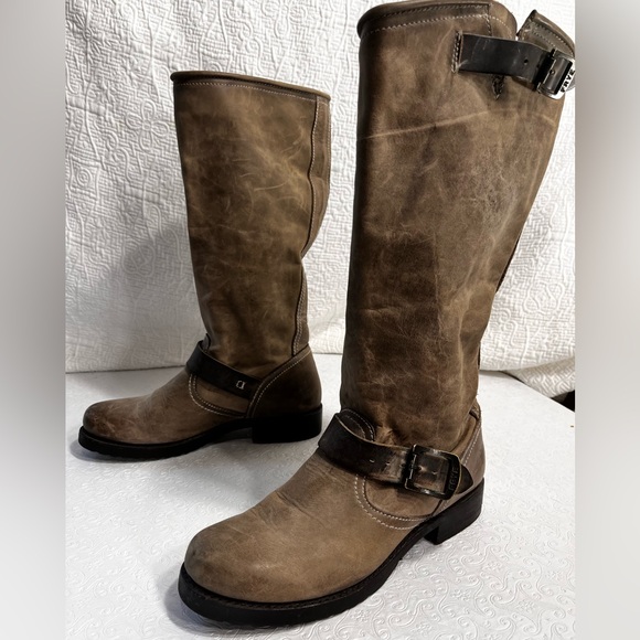 Frye Shoes - Frye Boots Women Veronica Brown Soft Leather Slouchy Tall Buckle Boho Grunge 7.5